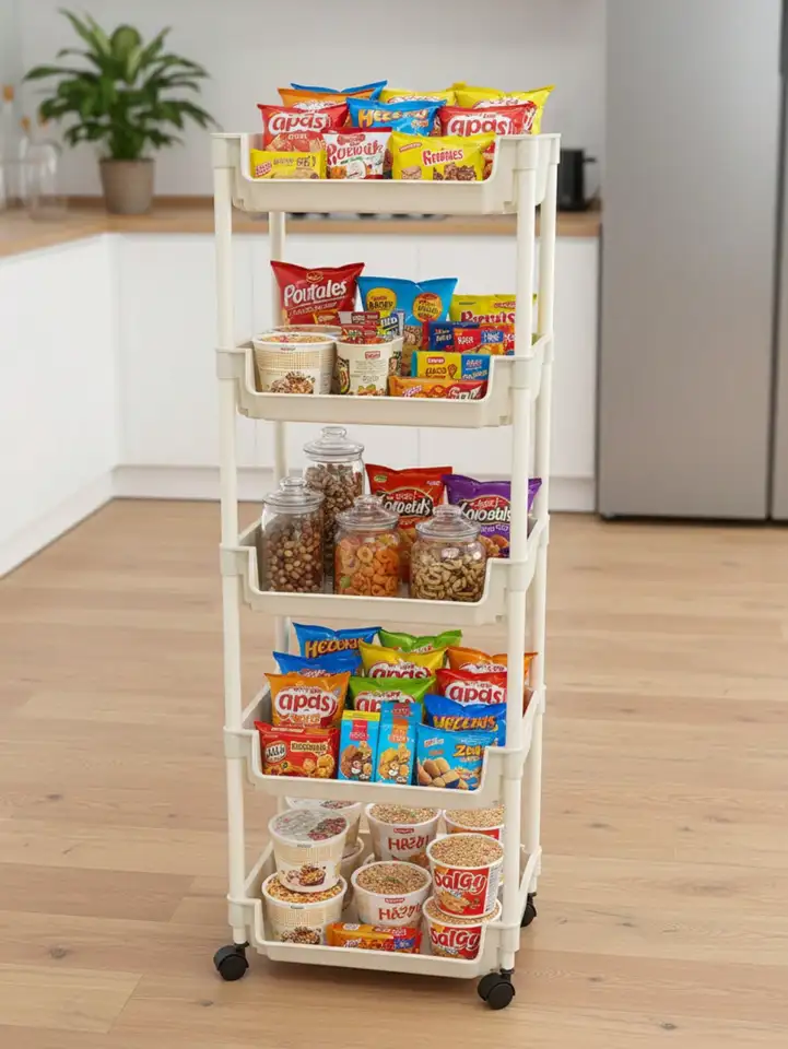 Natural Bamboo Multi Layer Rolling Storage Trolley