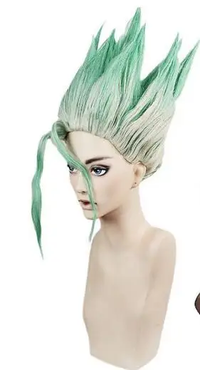 Anime Dr.Stone Ishigami Senkuu Cosplay Wig Short Green Mix Synthetic Hair Props