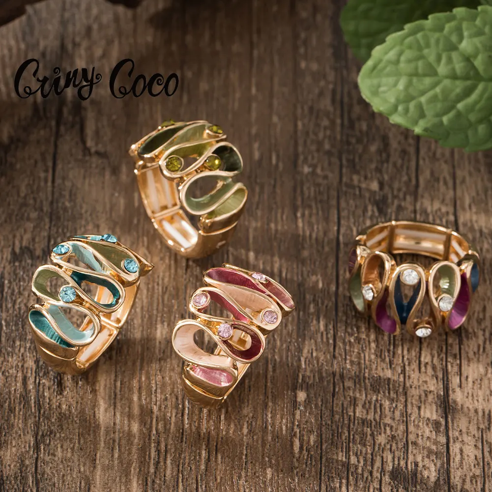 Cring Coco Wave Shape Ring Accessories Finger Woman Fashion Enamel Ring Adjustable New in Rings Jewelry for Women New Year Gift