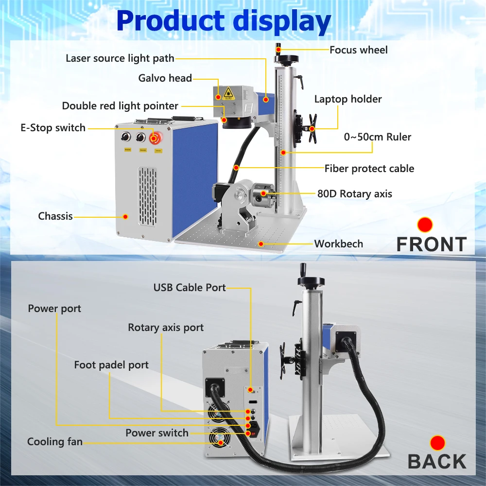 JPT 300W Faserlaser-Markiermaschine JPT MOPA M7 100W/200W/300W Metall-Gravur- und Schneidemaschine für Gold- und Silberschmuck mit D80-Drehvorrichtung – Detail 9
