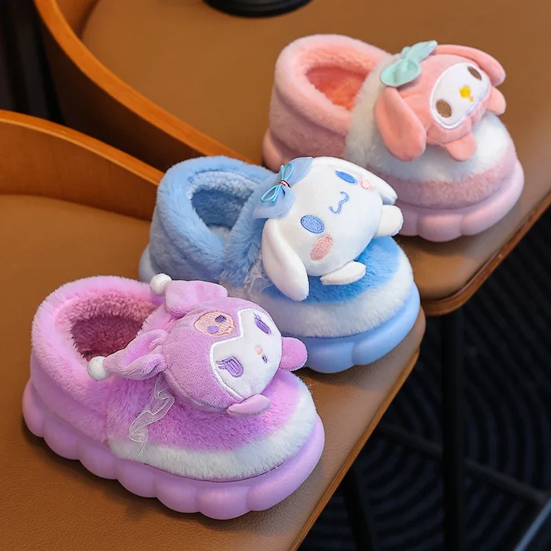 Winter Wrap Heels Cute Cartoon Non-slip Soft Parenting Fluffy Slippers Children's For Kids Girls Indoor Warm Home Cotton Shoes