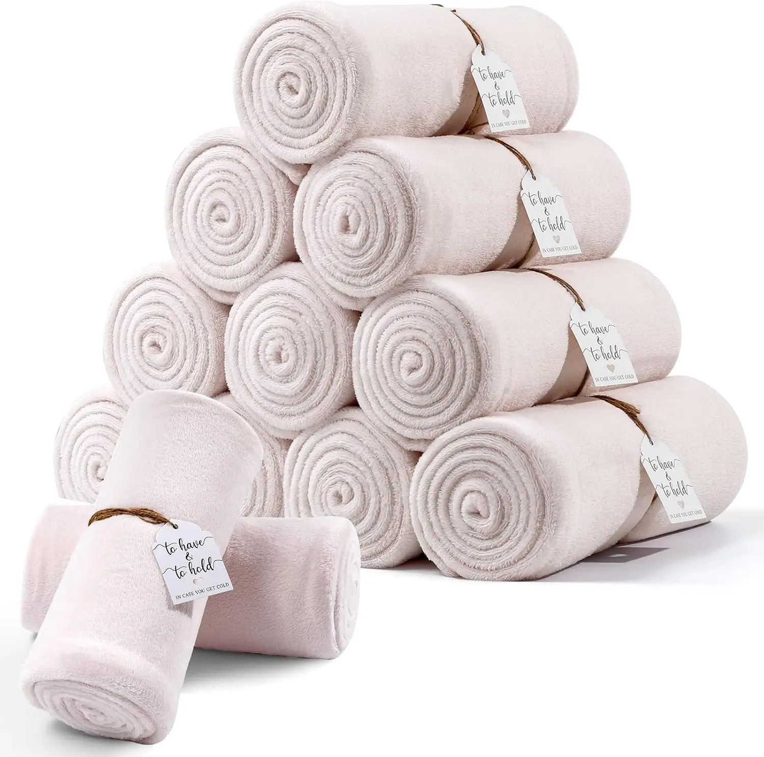 

12 упаковок светло-розовых фланелевых одеял размером 50x60 дюймов с карточкой и веревкой для свадебных подарков