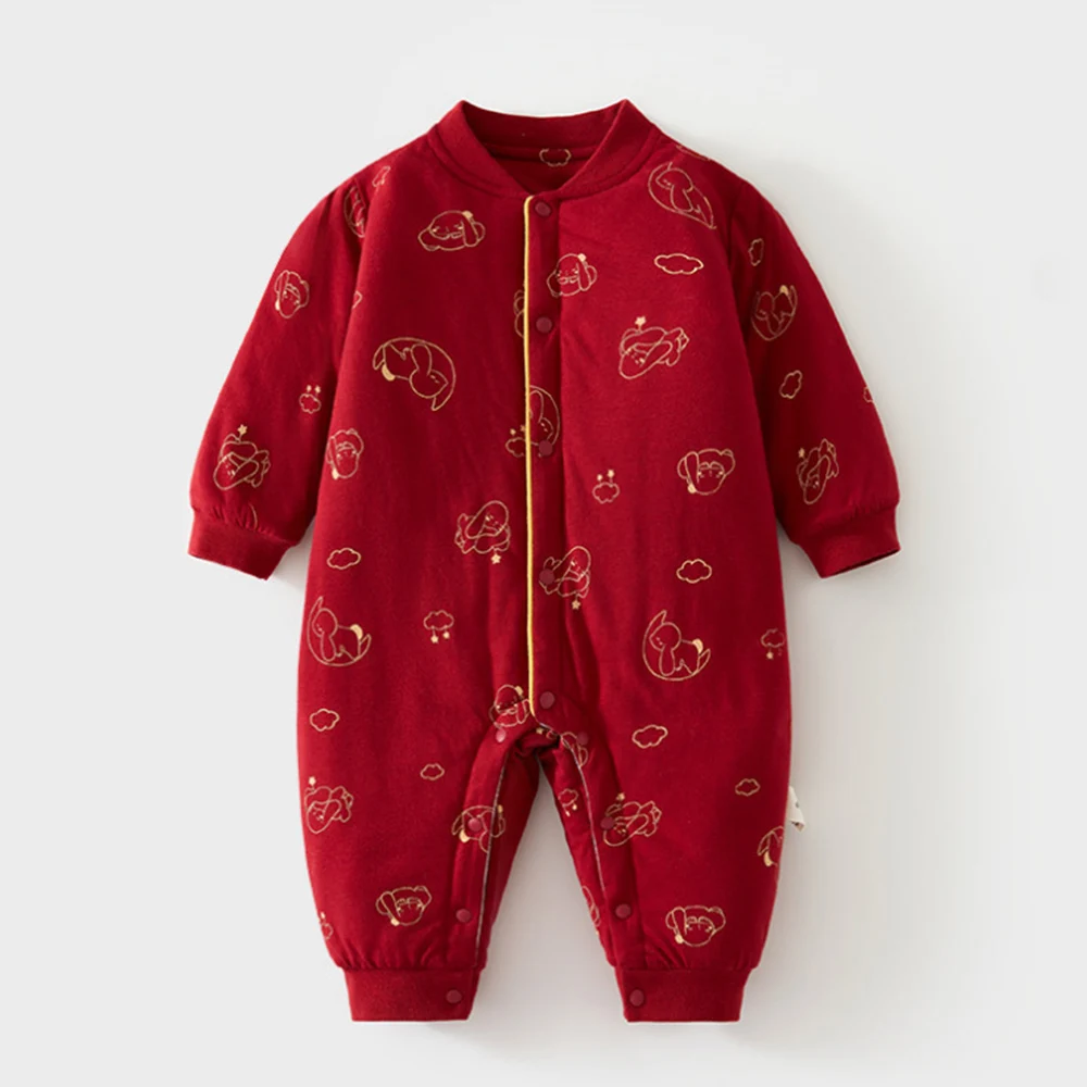Baby Girl Clothes Winter Quilted Thicken Warm Christmas Baby Rompers Long Sleeve Red Color 1st Birthday Infant Boy Jumpsuits