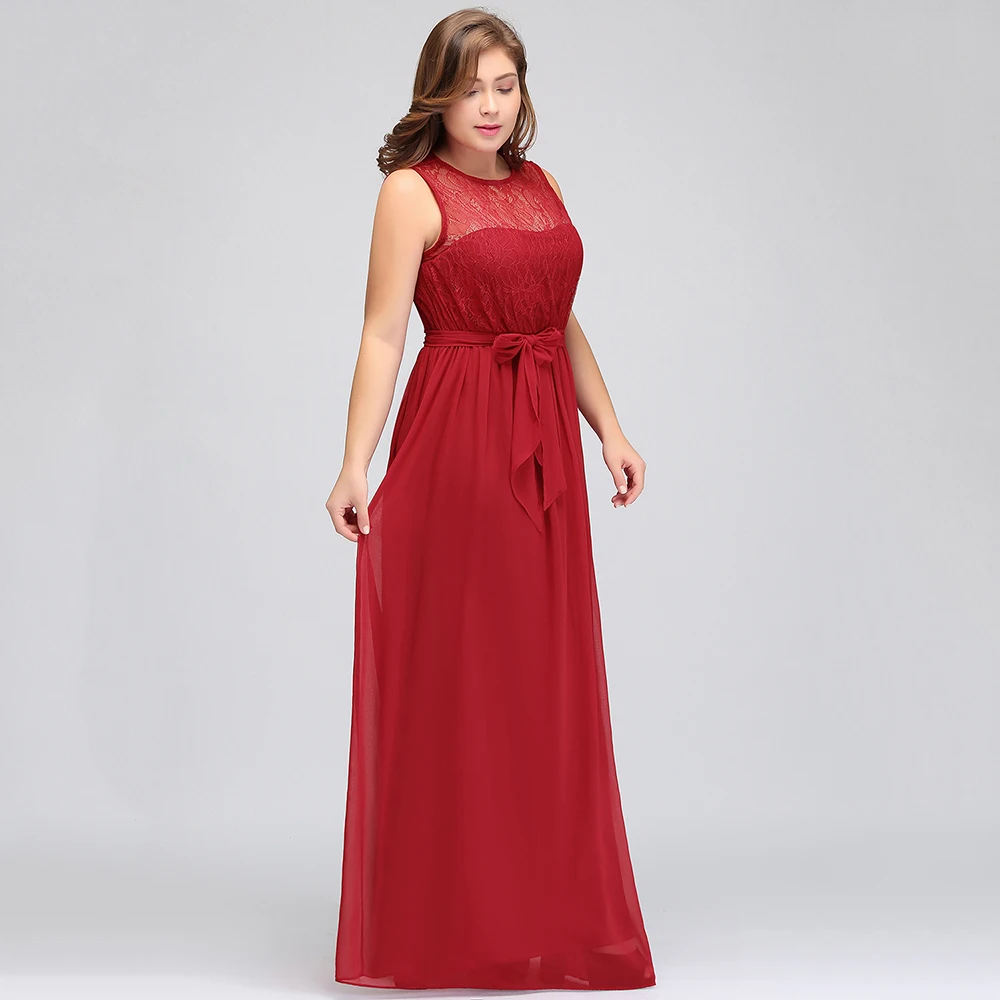 

Plus Size Red Women Evening Party Dress Perspective Lace Long Wedding Dresses Summer New Backless Classic Prom Gown