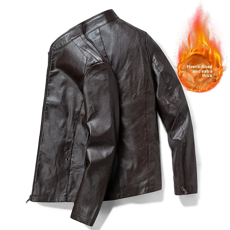 

Men Outdoor Cycling Sports Windproof Breathable Warm Imitation Leather Jacket Autumn Winter Simple Natural Trendy Leather Jacket
