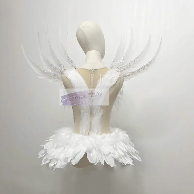 Sexy Rave Festival Outfit Women Swan Feather Angel Dress Drag Queen Fantasy Carnival Halloween Gogo Dancer Costume