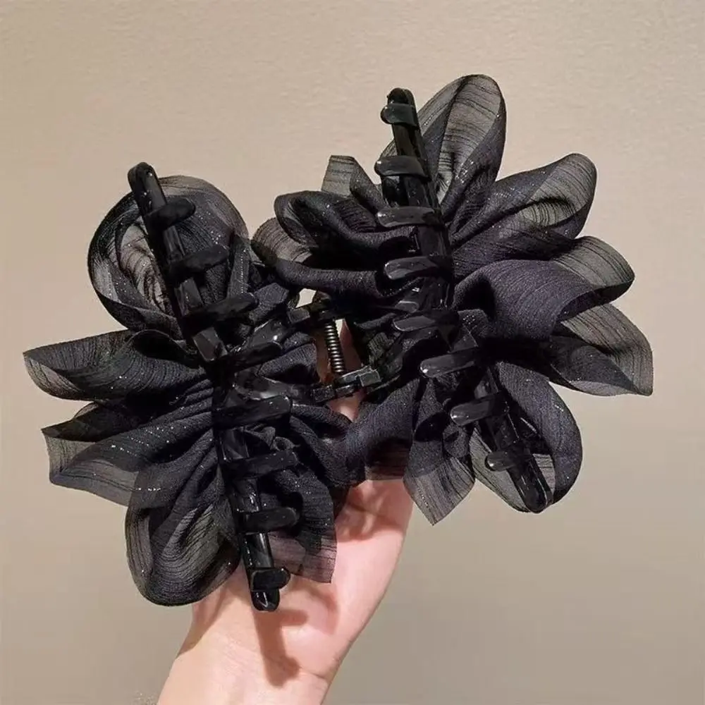

Качественный материал, коготь для волос, сетчатый дизайн, черная заколка в виде акулы, плиссированный бант, украшение со стразами, хвост, заколка для волос, укладка волос