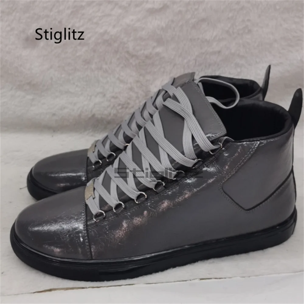 Men's High-Top Leather Casual Shoes Flats Sneakers Genuine Leather Lace-Up Sports Shoes Outdoor Fashion Versatile Casual Shoes