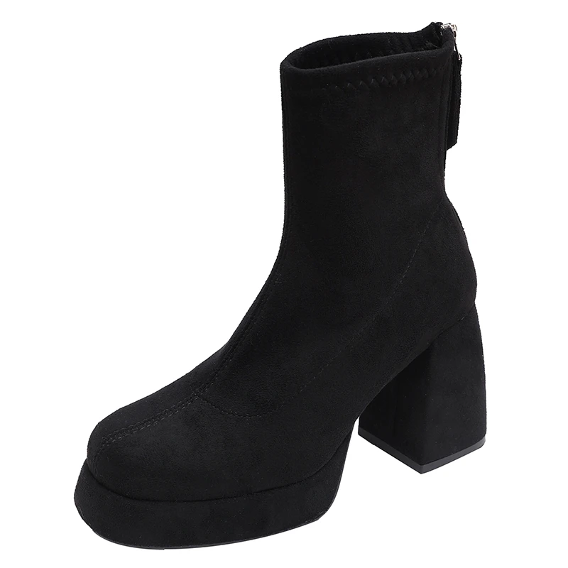 2026 New Autumn Winter Retro Thick Soled High-heeled Women's Boots Back Zipper Short Boots Fashionable Versatile Women's Shoes