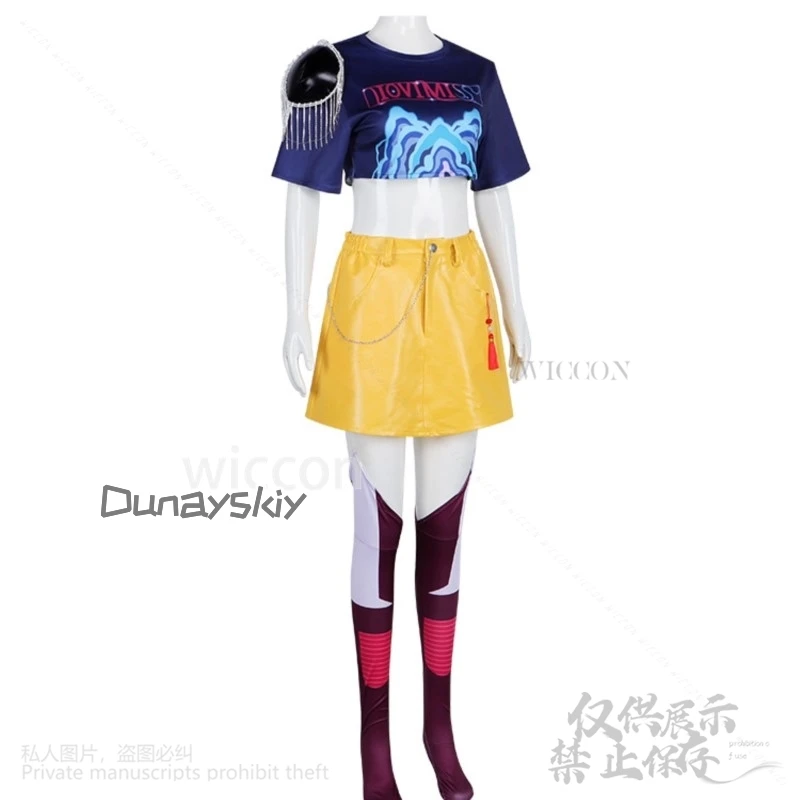 Аниме Фильм Демон Kpop Girl Group Косплей Мира Поющий Костюм Джирай Кей Панк Y2K Платье-рубашка Ярко-розовые парики Хэллоуин Вечеринка Cos