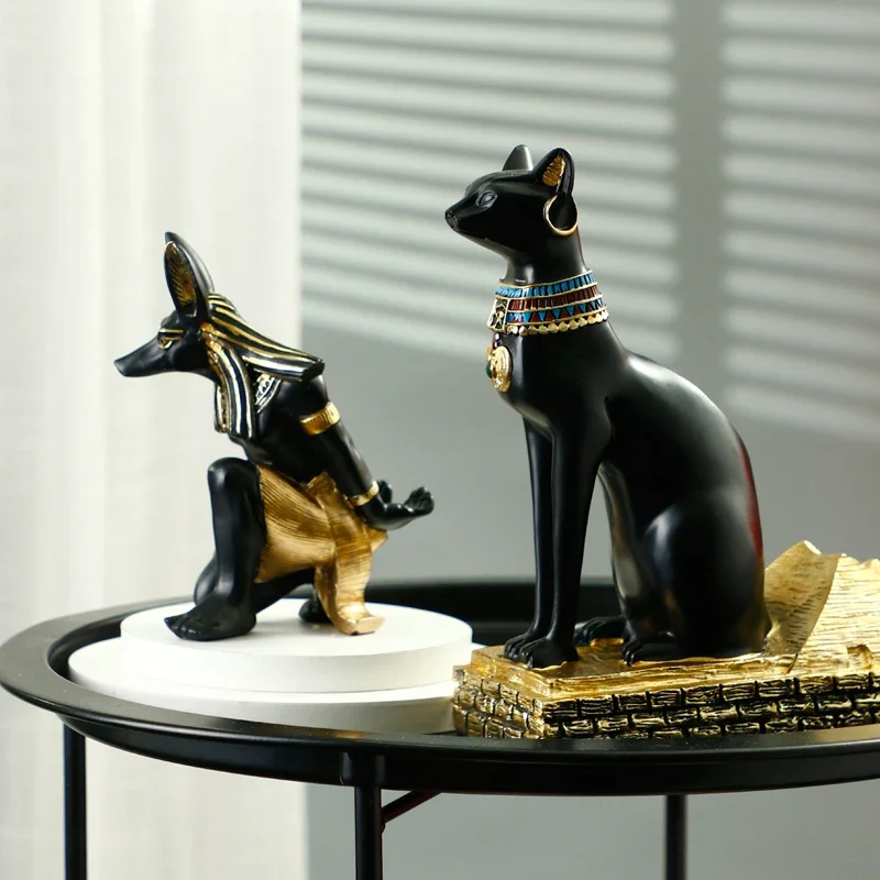 

Resin Egypt Art Wine Rack Holders Anubis Bestet Figurine Animal Holder Interior Tabletop Office Kitchen Living Room Home Decor