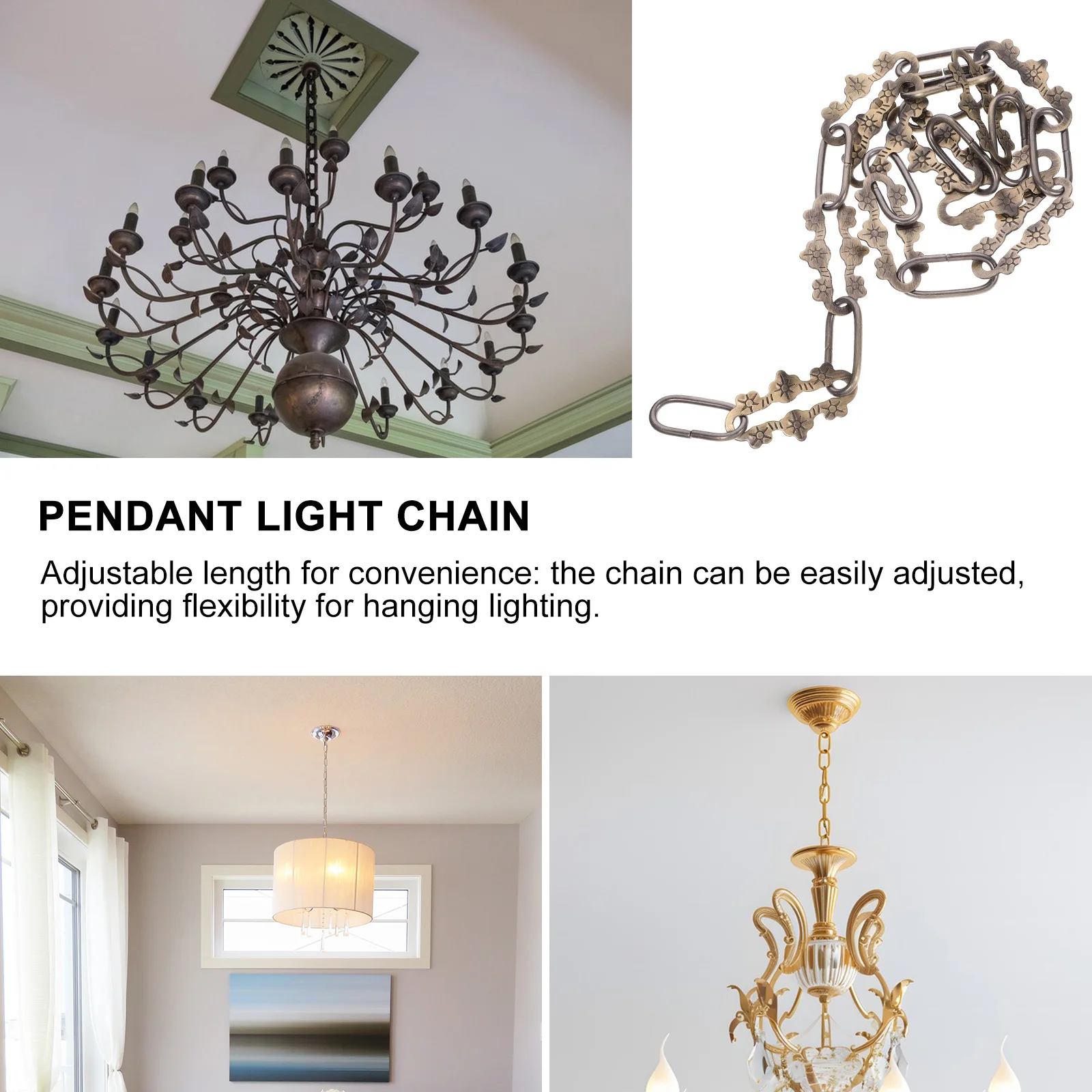 Heavy Duty Metal Hanging Extension For Lamp Chandelier Decorative Light Fixture Pendant Chain Adjustable Length Copper Finish