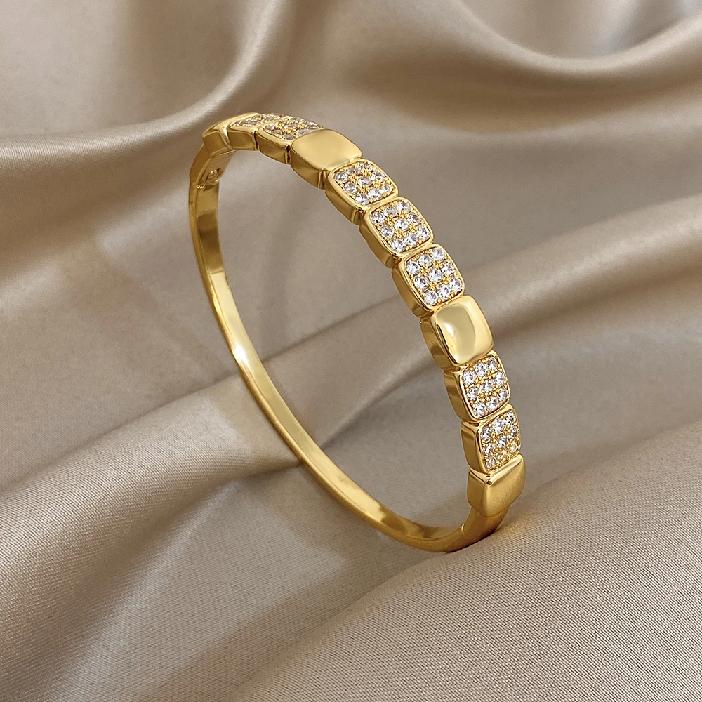 Greatera موضة ساحة كاملة حجر الراين مطعمة تقسم النحاس سوار للنساء الرجال حساسية كول شعبية الإسورة الأكثر مبيعا