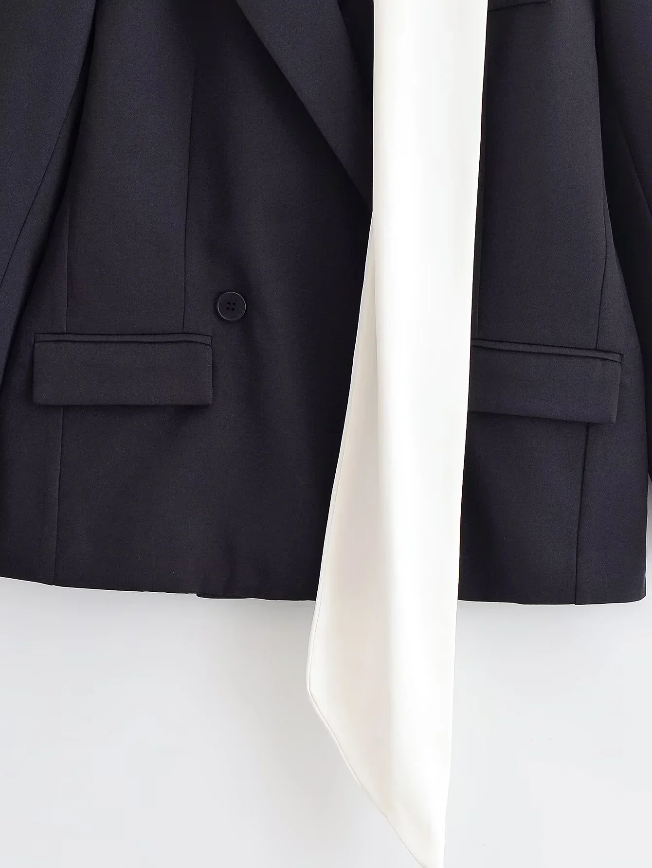 2025 Winter New Women's Casual Fashion Commuting Loose Style Color Block Scarf Long Sleeve Suit Jacket