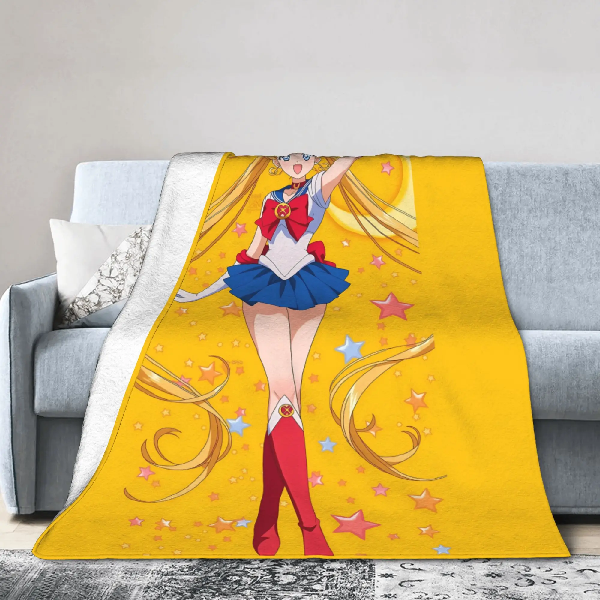 Custom Ultra-Soft Fleece Sailors Anime Moons Throw Blanket Warm Flannel Usagi Tsukino Luna Blankets for Bedding Home Sofa Quilt