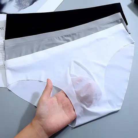 섹시한 남성용 팬티, 아이스 쿨 통기성 반투명 브리프, 단색 미들 웨이스트 속옷, 펌프맨 벌지 파우치 브리프