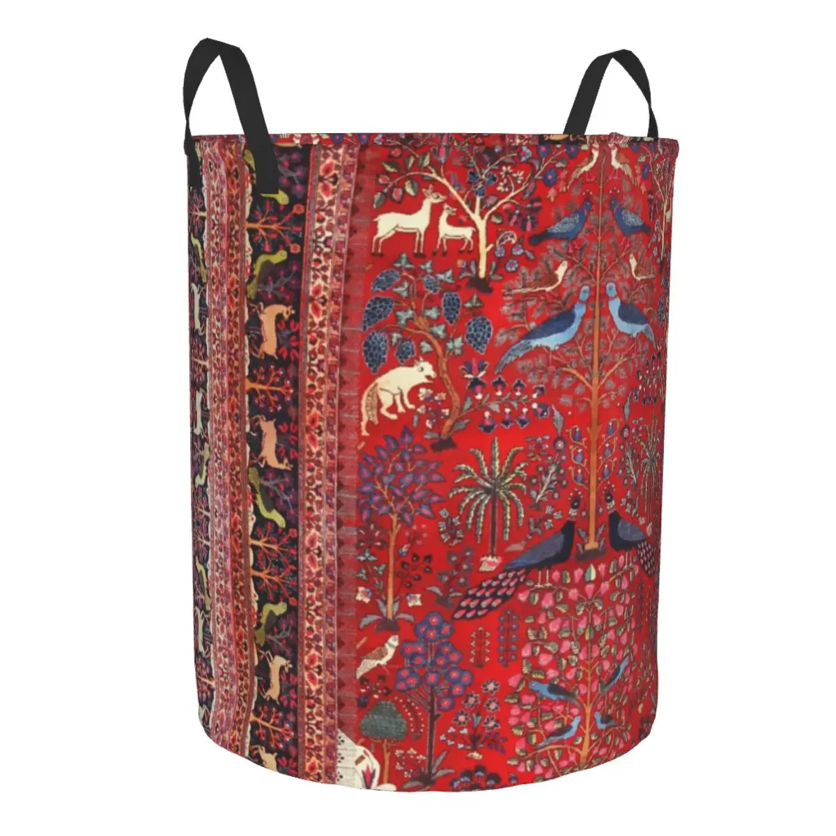 Tree Of Life Animal Garden Persian Khorassan Rug Laundry Basket Collapsible Turkish Birds Red Clothing Hamper Toys Storage Bins