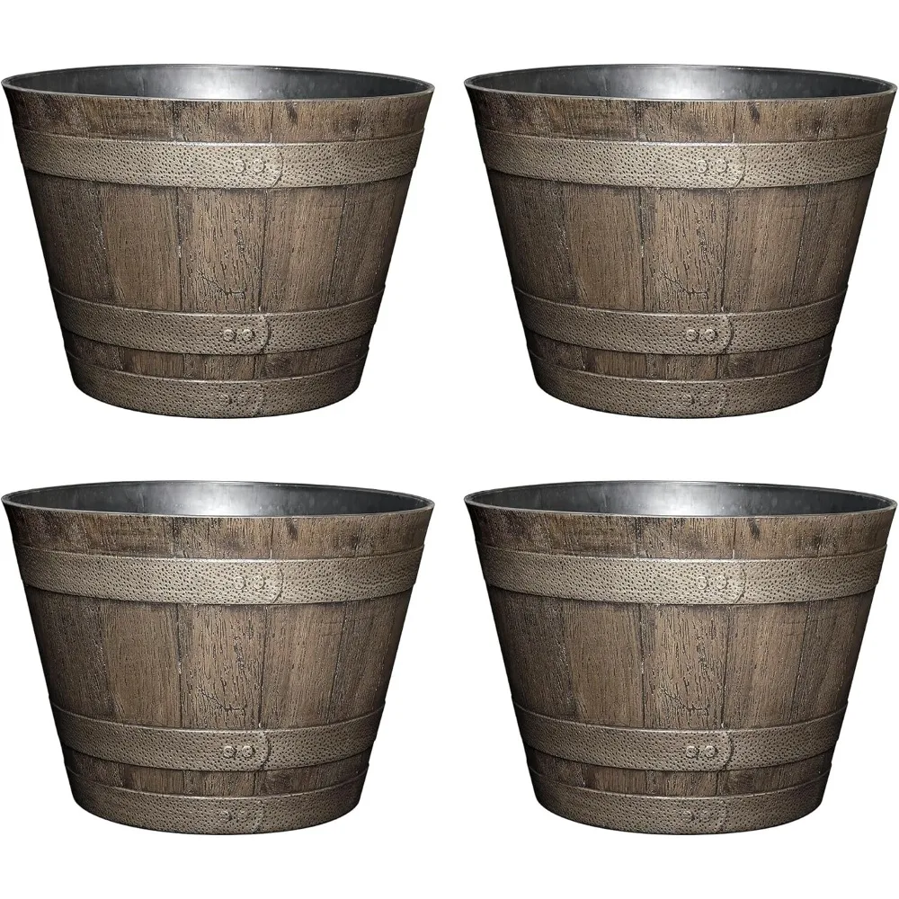 

Classic Home and Garden Whiskey Plastic Resin Flower Pot Barrel Planter, Oak Brown, 20.5" (4 Pack)