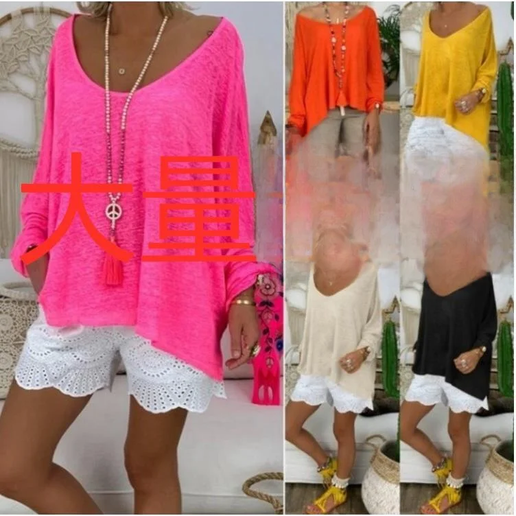 تي شيرت نسائي طويل مقاس كبير Sve تي شيرت Street Sle قطني اللون علوي مجموعة صيفية للسيدات Faion #1