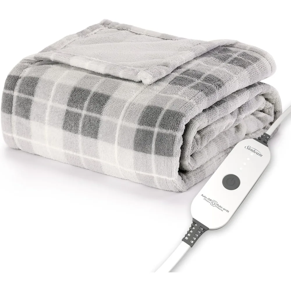 

Sunbeam Electric Throw Royal Luxe Microplush Heated Blanket 4 Heat Settings 4-Hour Auto Shut-Off Fast Heating, Warm 50" x 60"