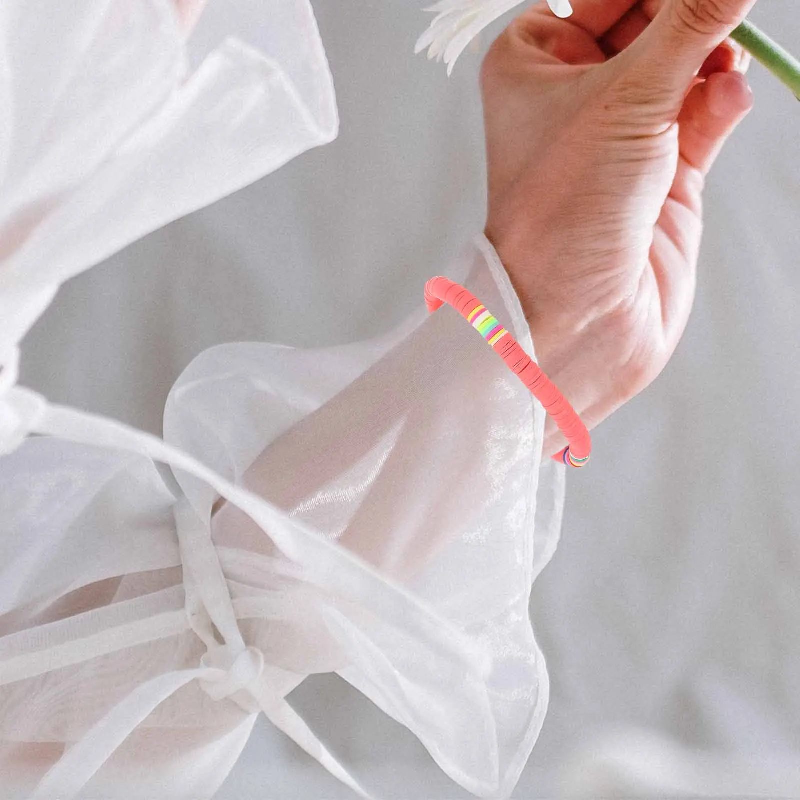 

10Pcs Bohemian Bracelets Colorful Polymer Clay Elastic Rope Stretch Hand Ropes Waterproof Casual Wear Bohemian Bracelet