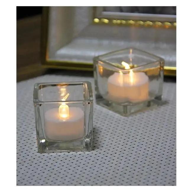 Square glass candlestick romantic candlelight dinner bar party decoration gift electronic candles