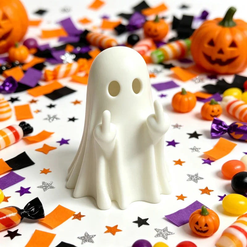Double Middle Finger Ghost Sculpture, Quirky White Ghost Decorative Ornament, Creative Halloween Desktop Decoration, Fun Prank Gift for Friends
