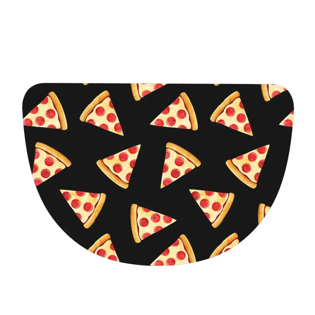 Pizza Pepperoni Slice Print Design Soft Flannel Half Round Doormat Non Slip Bathroom Mat Absorbent Floor Carpet for Garage