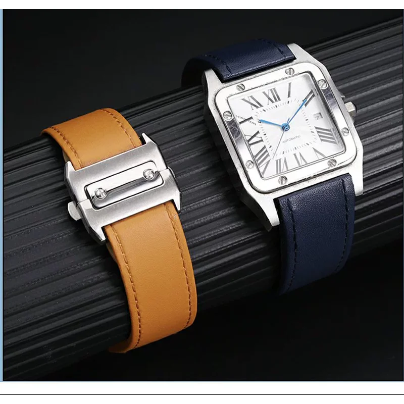 20 23mm Per Cartier Santos100 cinturino per orologio in vera pelle Santos 100 morbida pelle bovina fibbia pieghevole cinturino accessori braccialetto