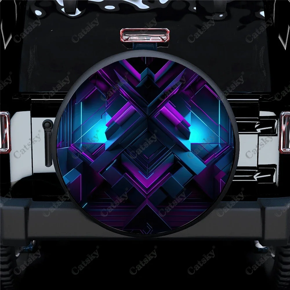 Abstract Futuristic Design Polyester Universal Car Spare Wheel Tire Cover Custom Tire-Covers for Trailer RV SUV Truck Camper