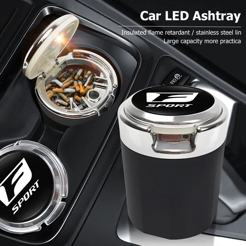 Car Emblem LED Ashtray Portable Smoke Ashes Holder For Lexus F SPORT ES RX NX LS UX LX IS GX IS300 RX350 LS500 LX600 NX260 CT200