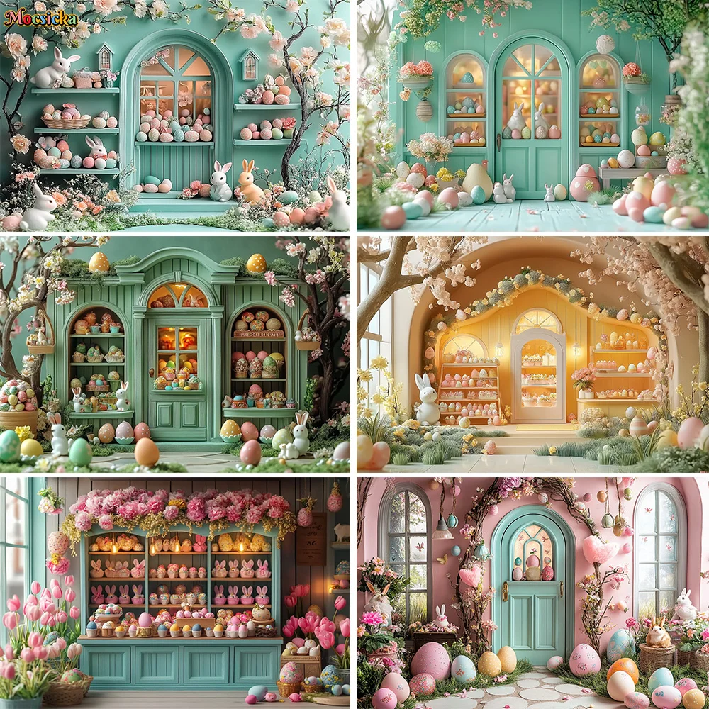 

Easter Egg Shop Background Photography Spring Rustic Door Flower Garden Backdrop Bunny Baby Show Birthday Cake Smash PhotoStudio