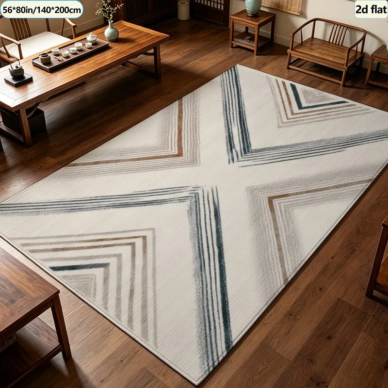 Mid-Century Chevron Cross Geometric Carpet Flooring, Neutral Multi-Tone Striped Area Rug Non-Slip Floor Mat for Apartment Entryway Home Decor
