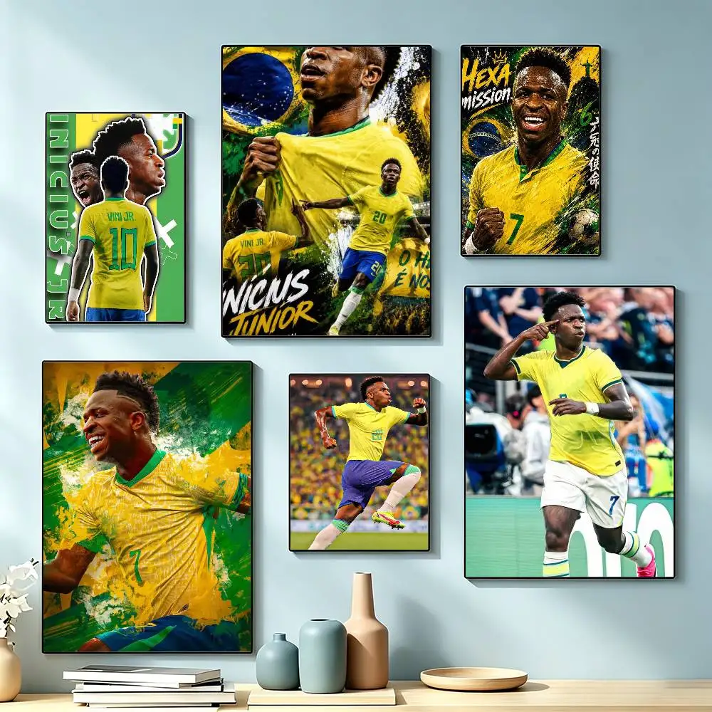 V-Vinicius Jr Brazil Football Winger Poster Waterproof Wall Art Sticker For Bar Living Room Vintage Decor High Quality Print