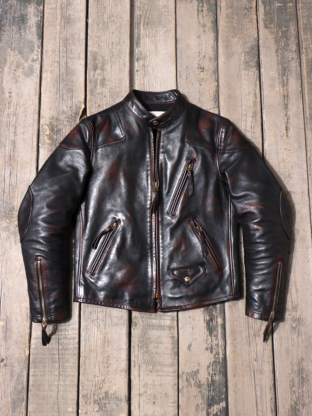 

Tea Core Horseskin Venom Biker Leather Wash Distressed Tom Hardy Classic Stand Collar Vintage Men's Leather Jacket