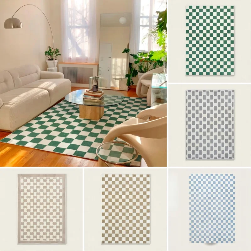 Checkerboard Carpet for Living Room Decoration Retro Home Bedroom Bedside Coffee Table Large Area Rugs Non-slip Lounge Floor Mat