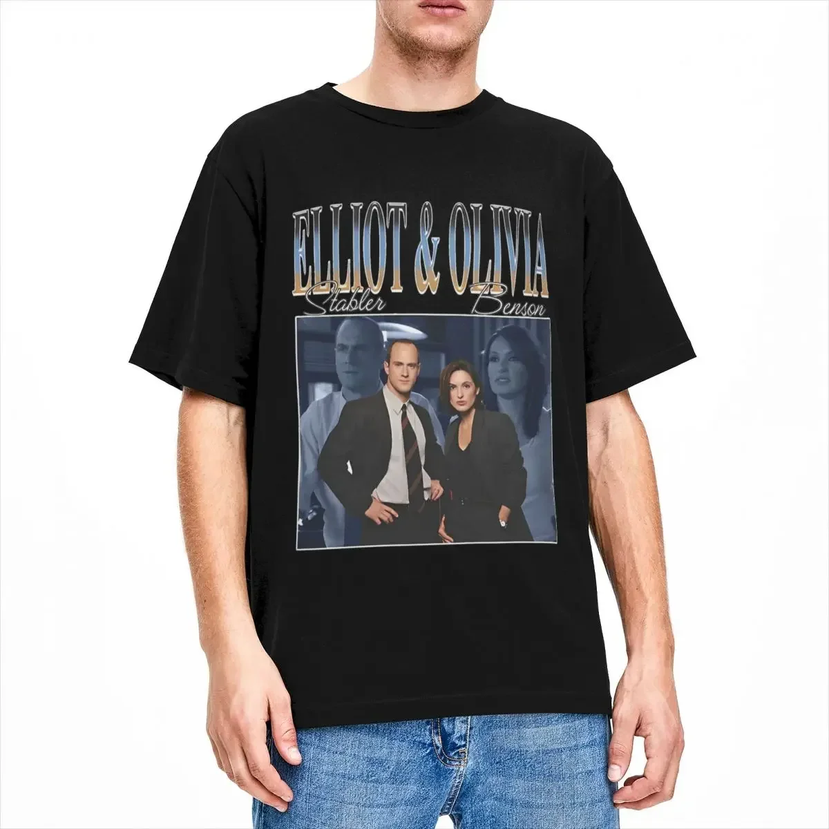 Retro 90s vintage elliot stabler e olivia benson t camisa para homens mulheres puro algodão tripulação pescoço camiseta manga curta topos
