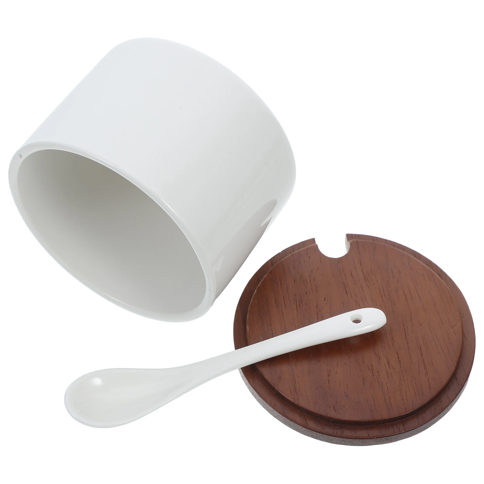 

Ceramic Seasoning Jar Lid Spoon Salt Sugar Pepper Elegant Functional Condiment Storage Kitchen Home Multifunctional Design