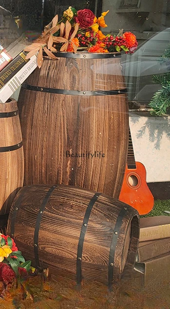 Red Wine Beer Barrel Decoration Antique Oak Wedding Props Set