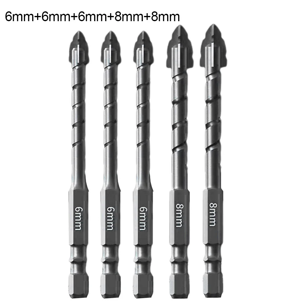 5pcs Four-Flute Eccentric Drill Drilling Glass Tile Punching Triangle Drill Bit For Concrete Masonry Metal Glass Ceramic Tile