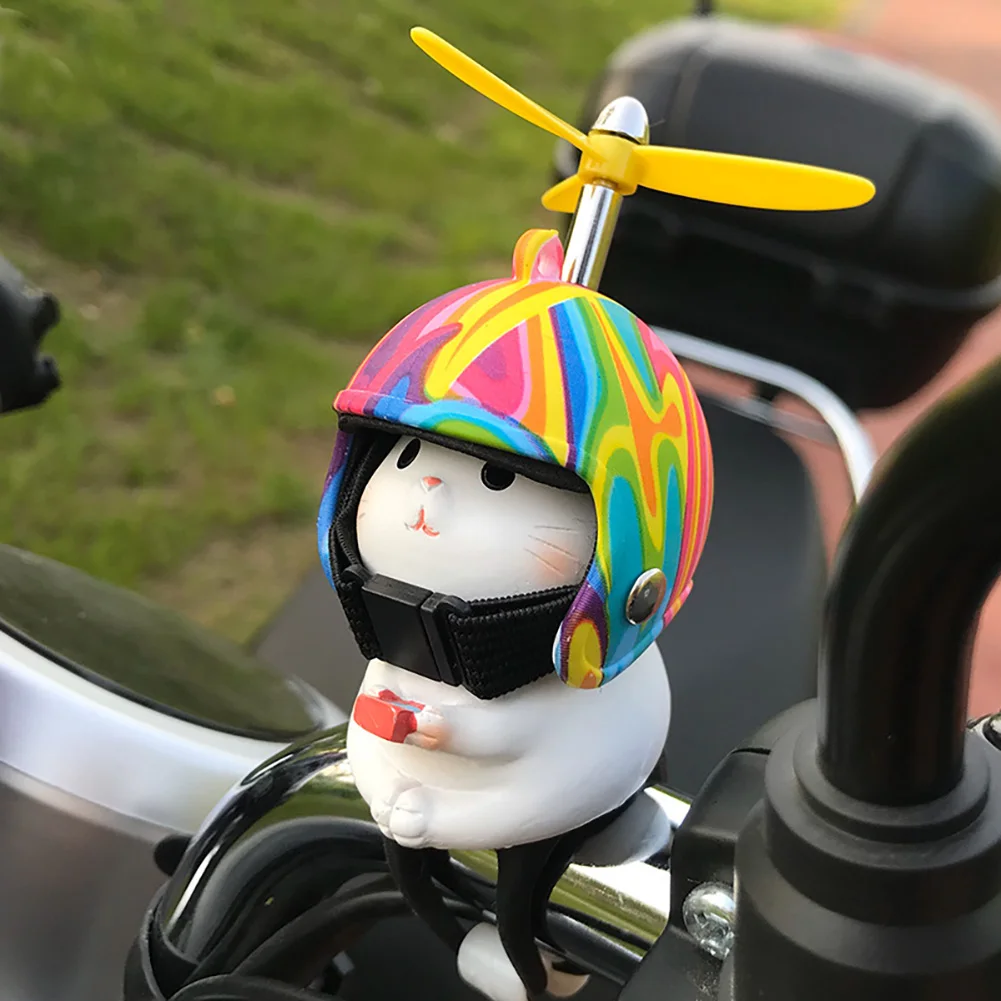 Motorcycle Handlebar Cat Helmet Deco Bike Electric Cute Cartoon With Helmet Propeller Ornaments Riding Equipment Accessories