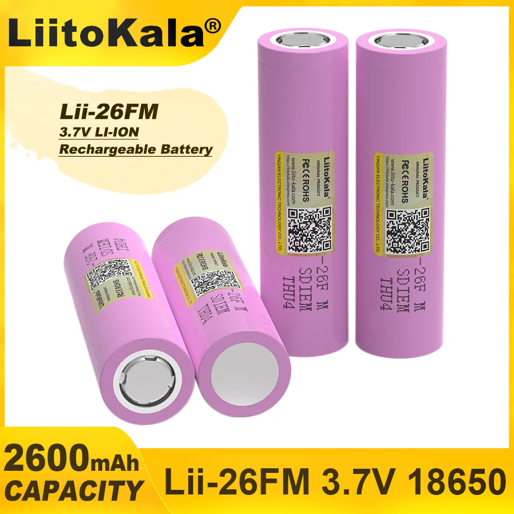 Liitokala  Original 3.7V 18650 2600mAh ICR18650-26FM Lithium Battery Rechargeable Electric tool flashlight Battery