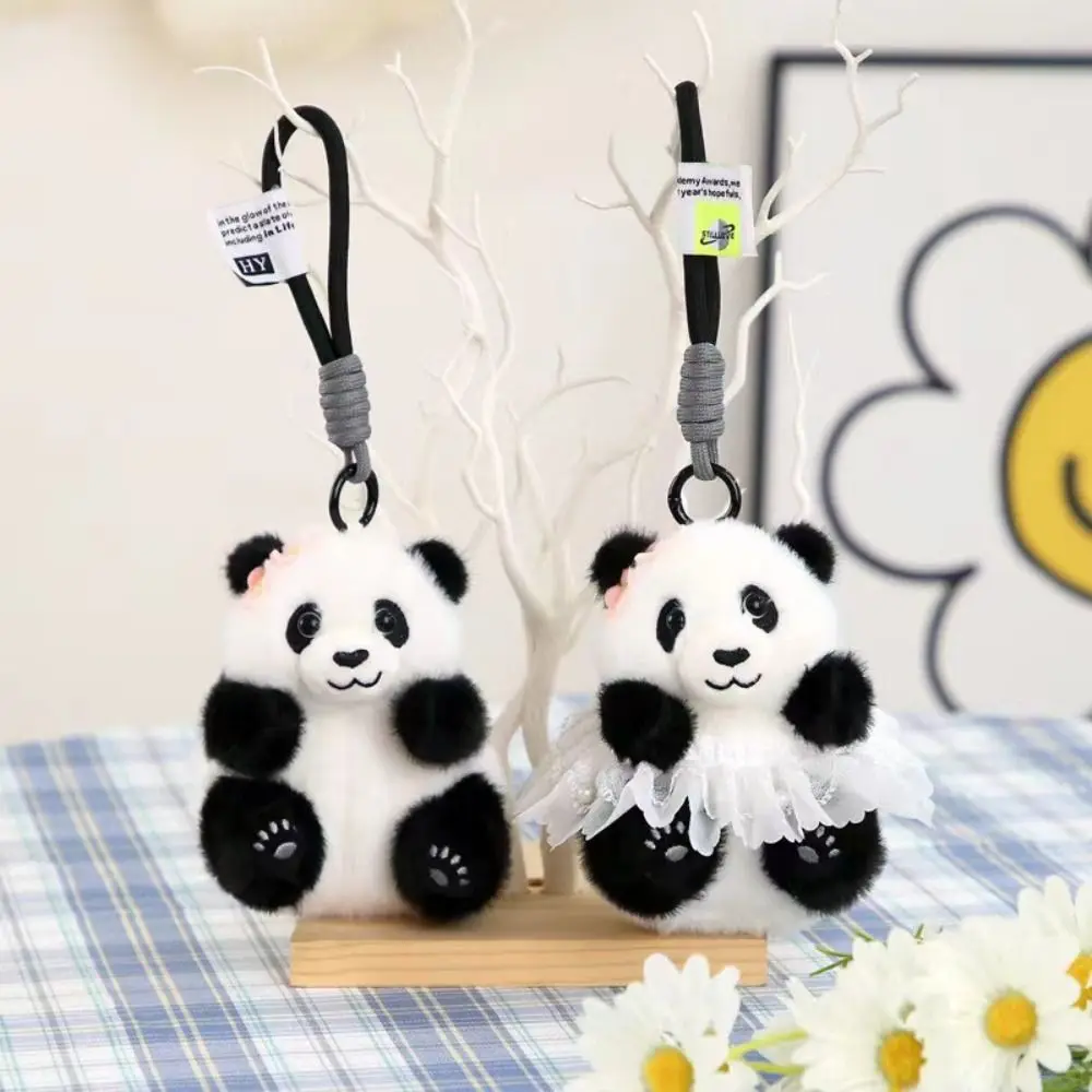 จําลอง Panda Plush ของเล่นจี้เครื่องประดับคอลเลกชันสัตว์ Panda พวงกุญแจการ์ตูน Fluffy Plush Creative Keyring