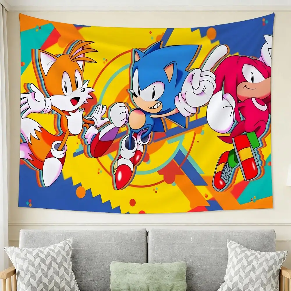 Game S-Sonic the Hedgehog Tapestry Wall Hanging Tapestry Aesthetic Room Decor Banners for Bedroom Living Room Outdoor Party