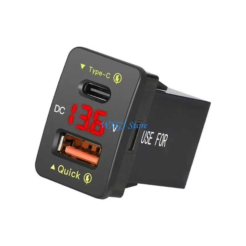 

37JE Type-C USB Car Phone Charging Port with Voltmeter Power Socket Charging Adapter