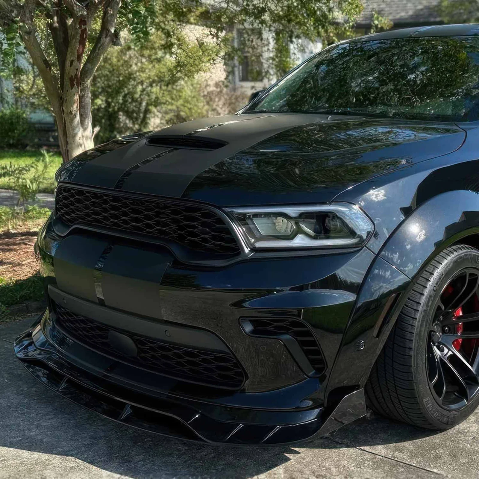 4PCS For Dodge Durango SRT Hellcat 2021-2024 Car Front Bumper Lip Demon Style Double Deck Splitter Spoiler Carbon Fiber Style