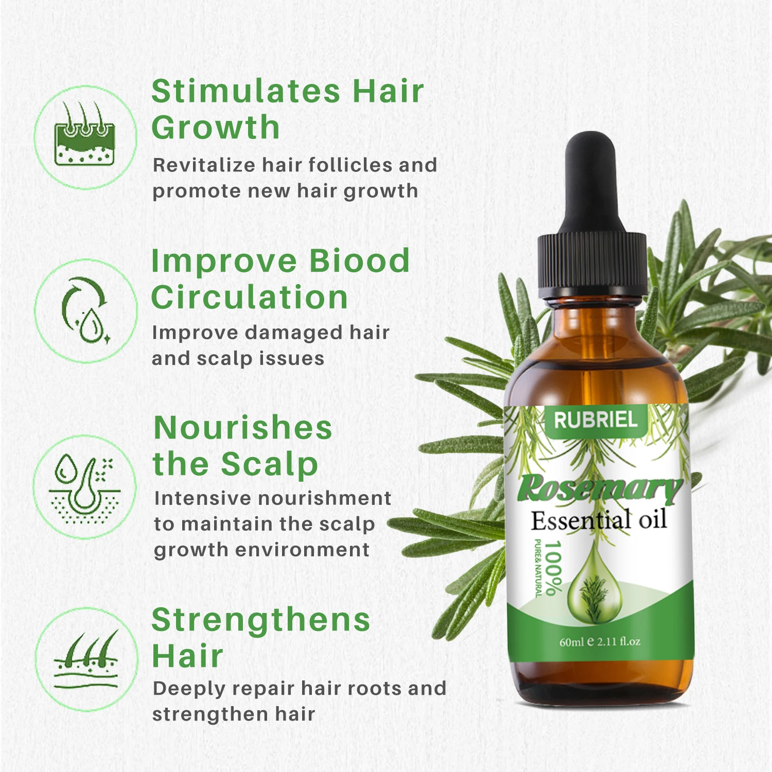 60ml Fast Rosemary Essential Oil Hairrowth Oil for Eyelash Growth Hair Loss Products for Men Beard Care Hair Care Organizadores