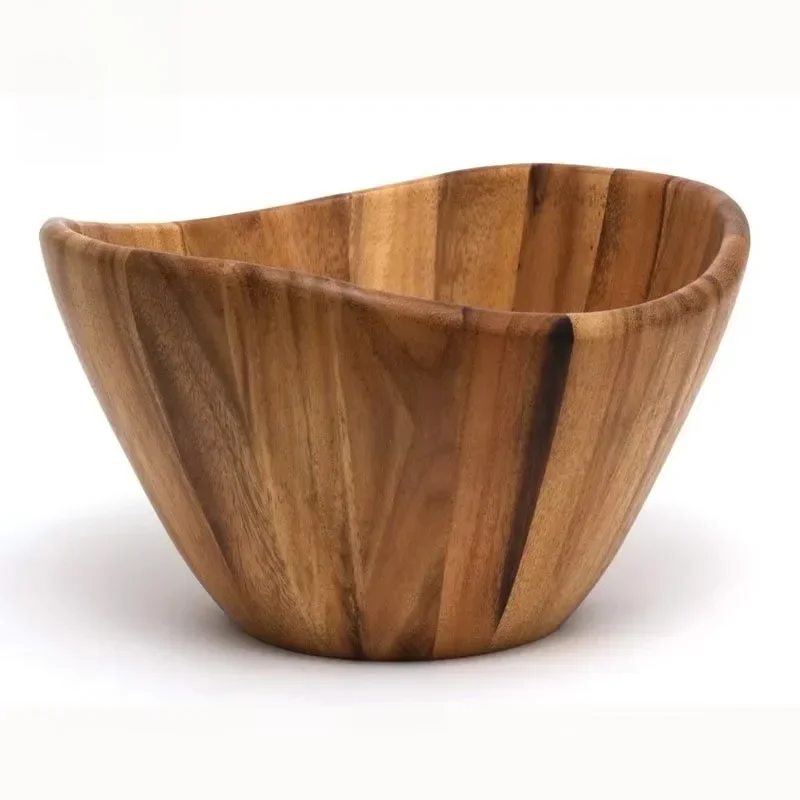 High-quality wooden wave bowl fruit salad is safe, minimalist, environmentally friendly and durable