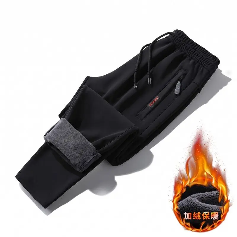 Men Polar Fleece Lined Pants Outdoor Water Resistant Black Cargo Tapered Straight Leg Trousers Women Zipper Pocket Sweatpants