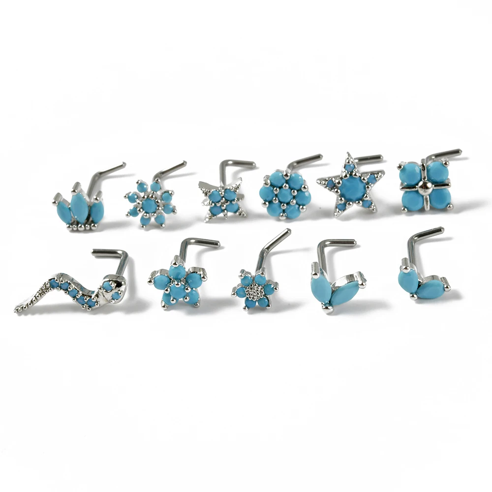 1PC Turquoise Nose Bone Ring Marquise Gem Sunflower L Shape Nose Stud 20g Ear Lobe Piercing Tragus Earrings Piercing Jewelry